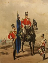 I Royal Marines mostrano un ufficiale di campo e un secondo tenente, 1850